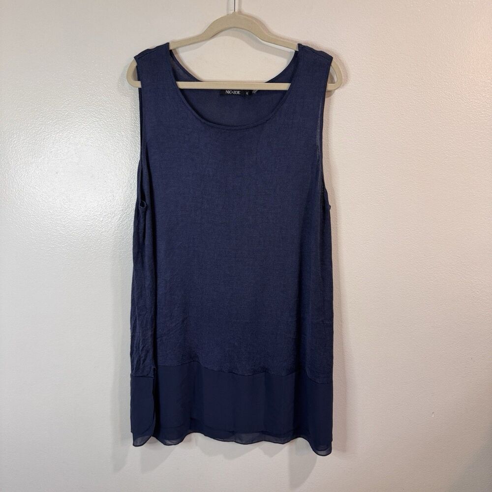 Nic + Zoe Tunic Tank Top Shirt 2X Silk Blend Knit Chiffon Navy Blue Sleeveless